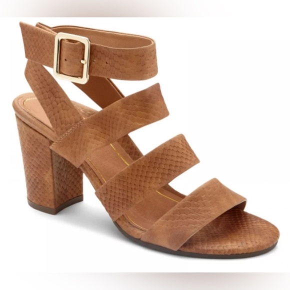 Vionic Shoes - Vionic Tan Leather Strappy Stacked Block Heel Blaire Sandals Heels Size 8.5